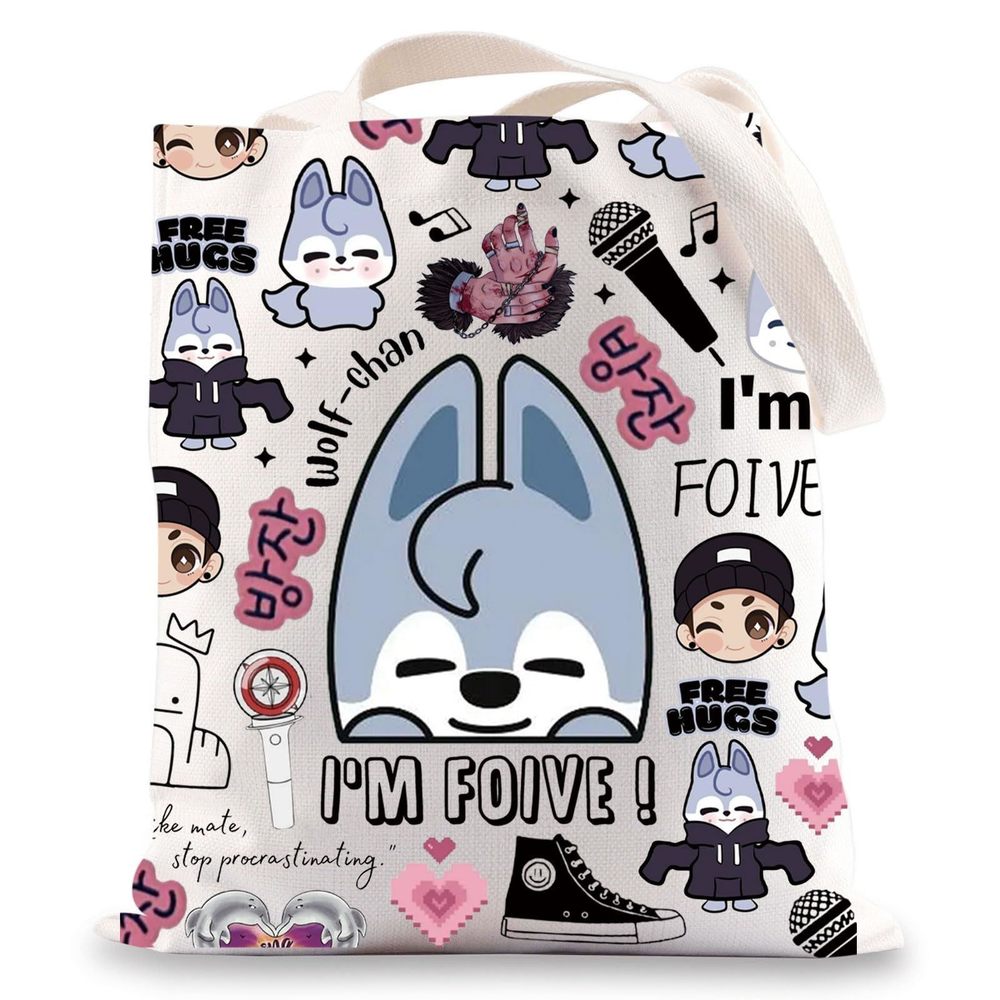 K Pop Wolf Tote Bag K Pop Chan Gifts I'M Foive Gifts K Pop Wolf Shoulder Bag >:
